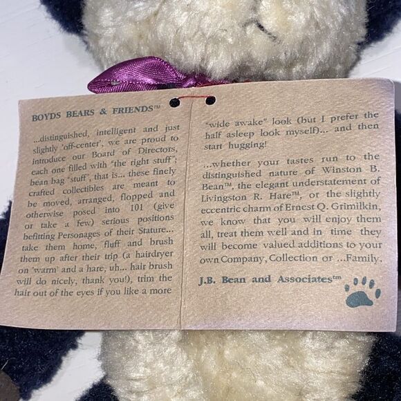 Vintage Boyds Bear Ogden Jointed Plush Panda Bear with Purple Bow 1985-1996 - Picture 9 of 13